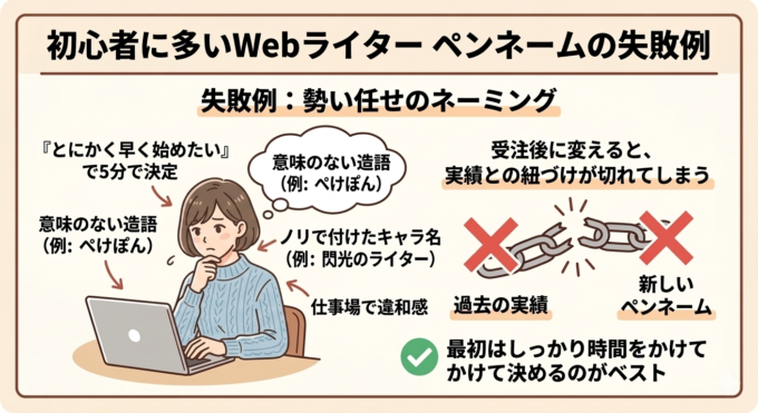 初心者に多いペンネームの失敗例